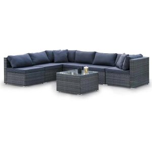 LONDON RATTAN 7 Piece 6 Seater Modular Outdoor Lounge Setting with Coffee Table